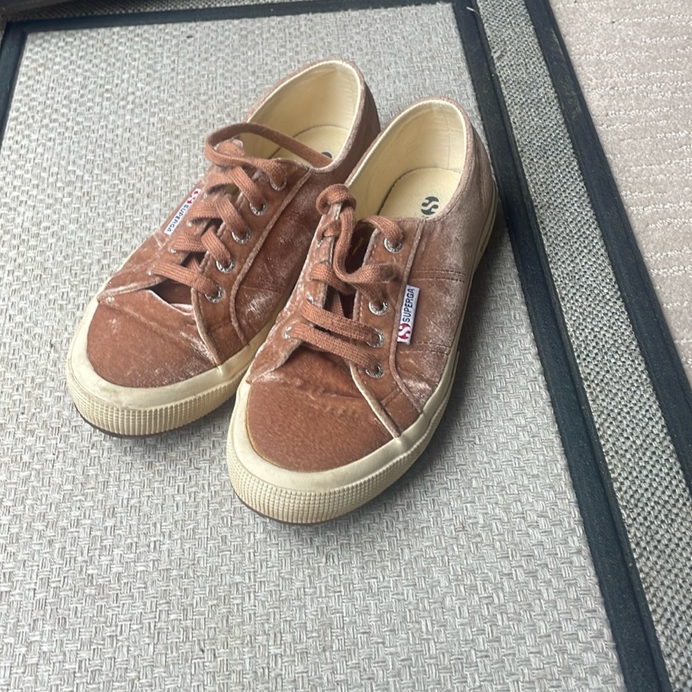 Good condition superega pink velvet shoes